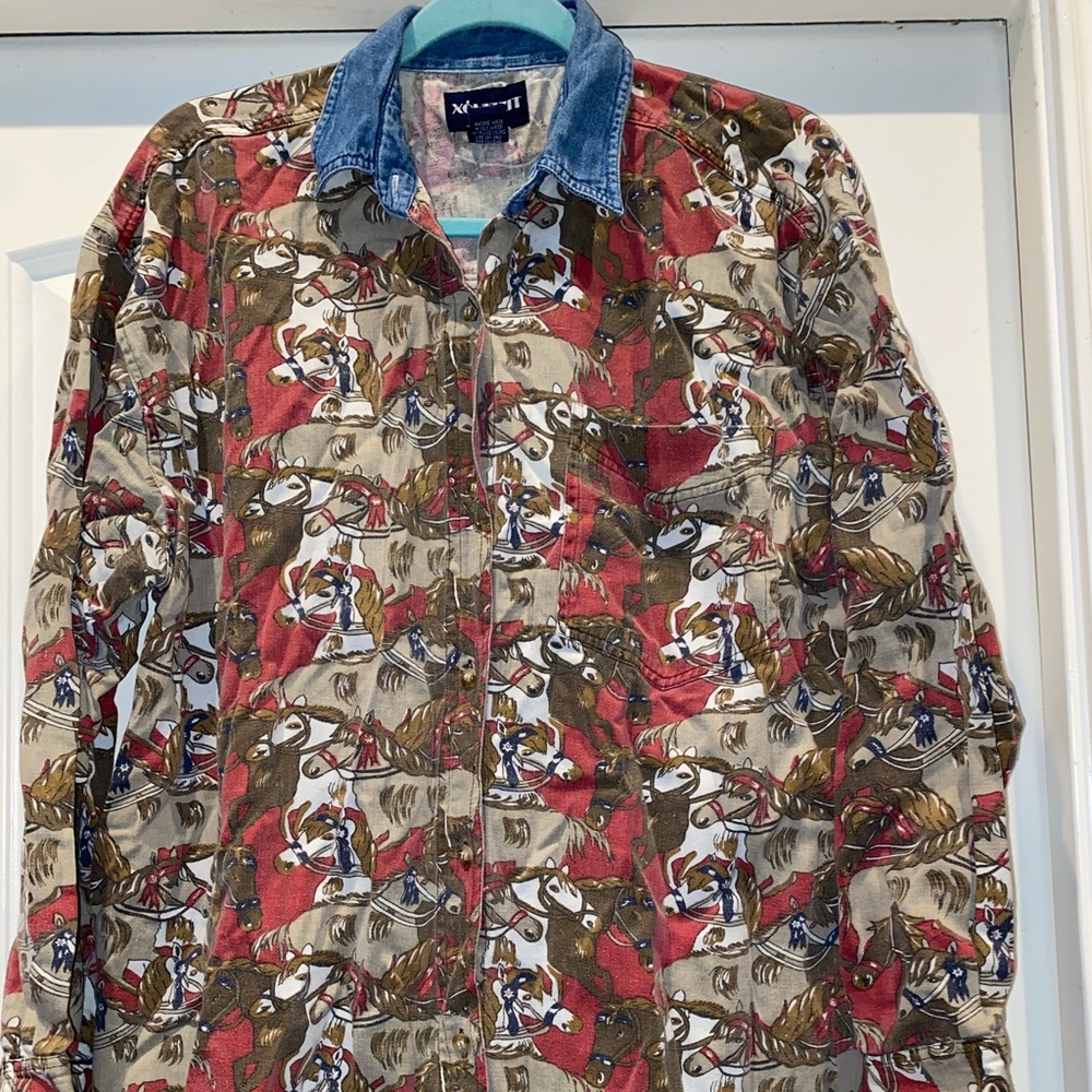 Vintage Women’s XQUIZZIT Western Horse Button Down Shirt Size Large